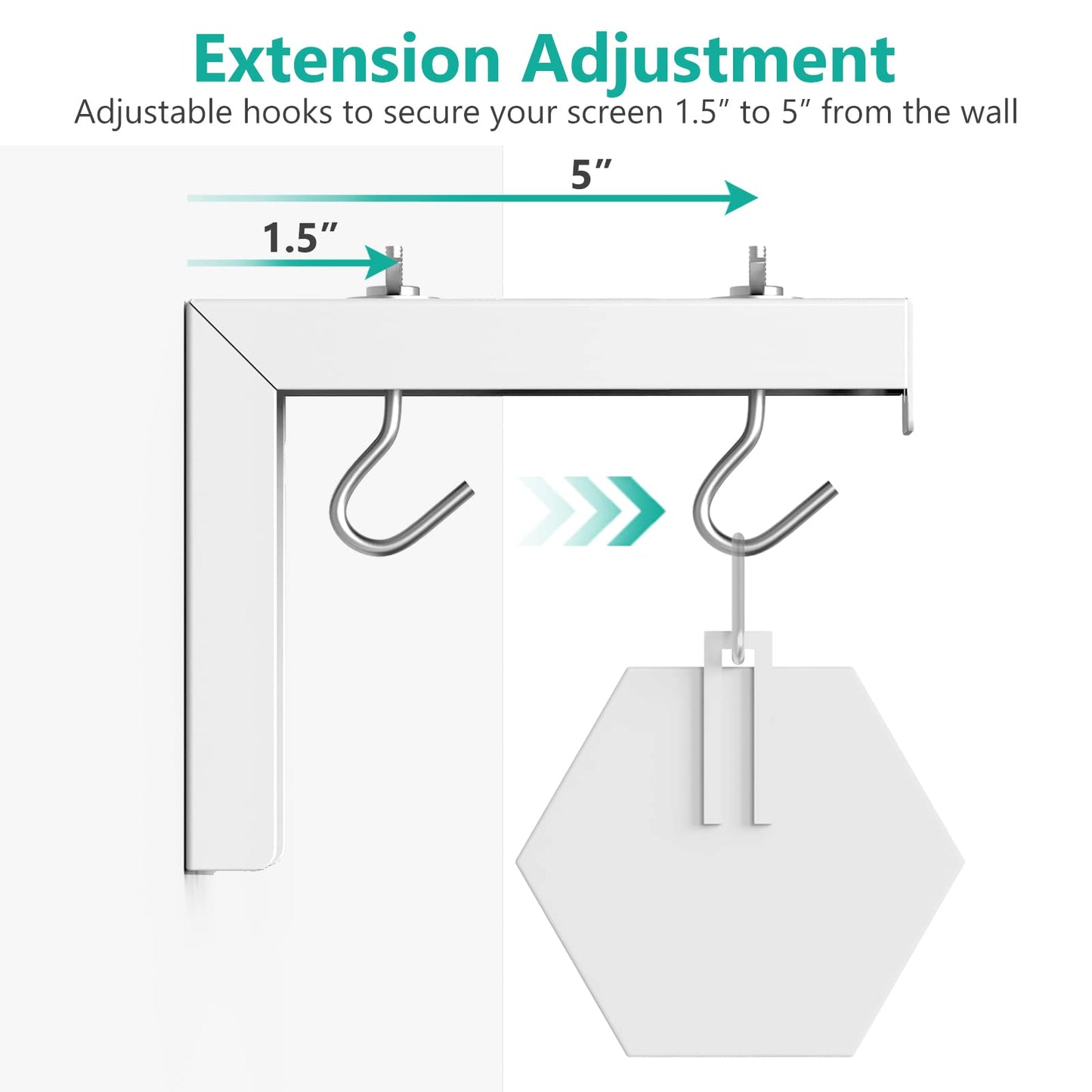 WALI Universal Projector Screen Ceiling Mount, Wall Hanging Mount L-Brackets, 6 inch Adjustable Extension with Hook Kit, Perfect Projector Screen Placement Hold up to 66 lbs (PSM001-W), White