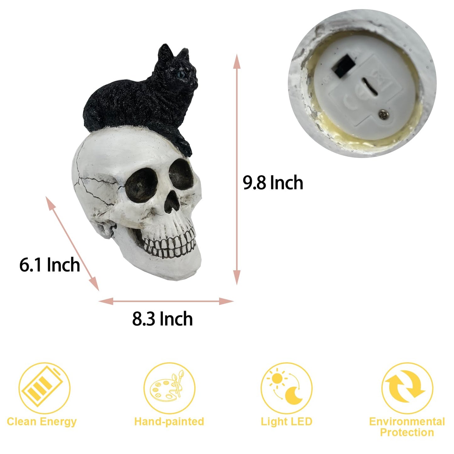 Yiosax Skull and Black Cat Halloween Decor, White, Yiosax-Halloween01