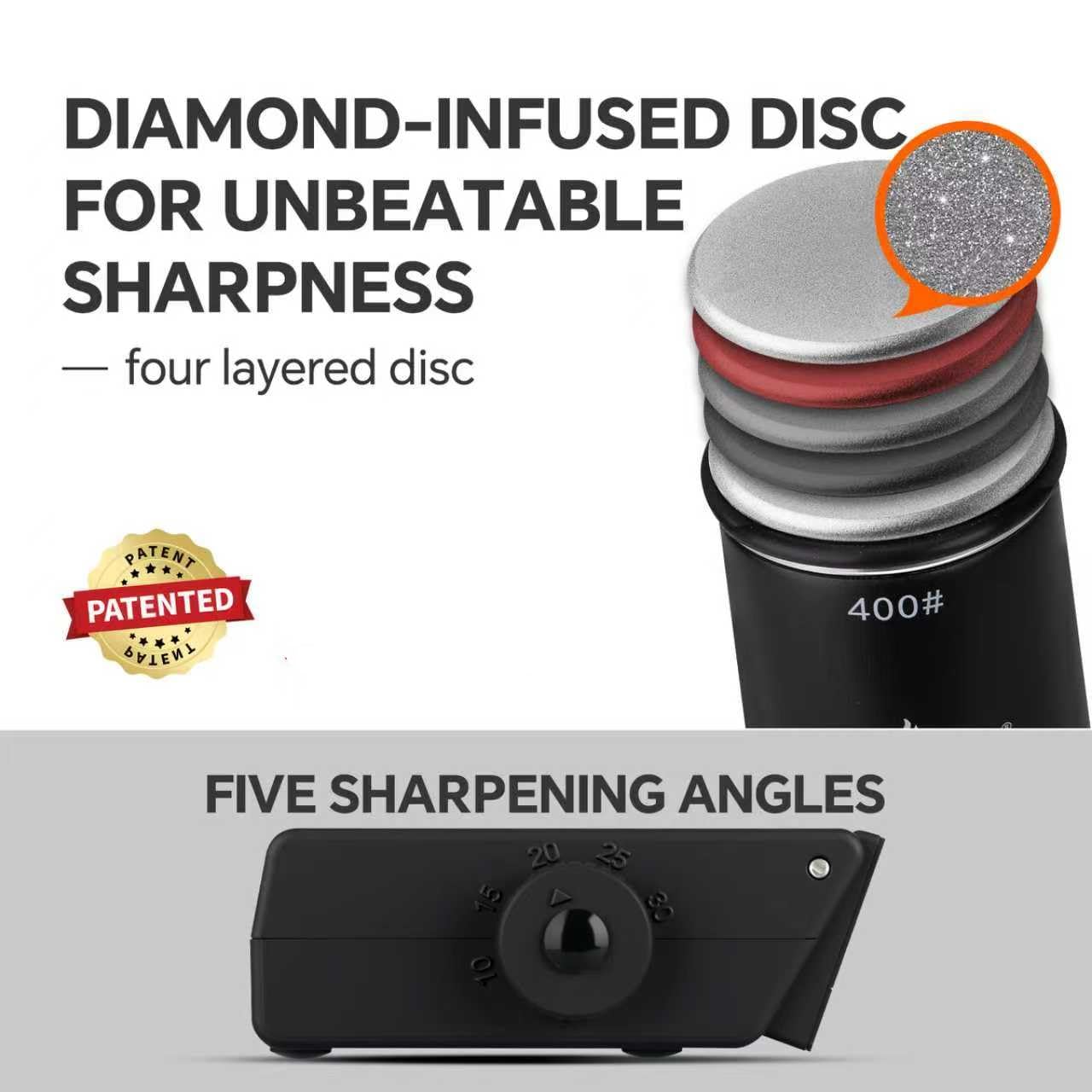 The Innovative Knife Sharpener - Patented Multi-Angle Premium Rolling Knife Sharpener with Extra Replacement Head for Chef's, Fruit, and All Steel Knives (Black)