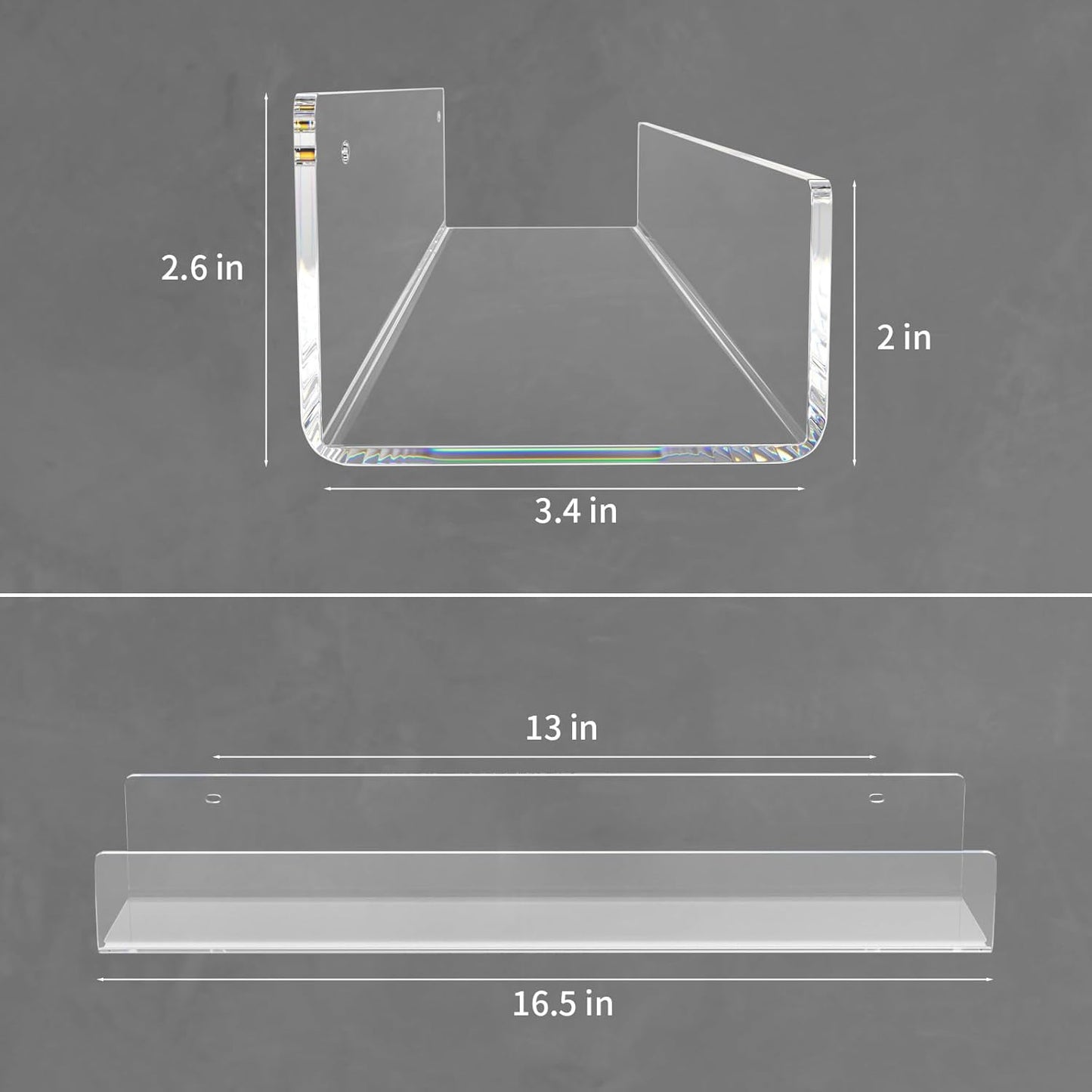 16.5-Inch 2-Pack, NIUBEE Acrylic Floating Bookshelves, Clear Modern Wall Shelves for Child/Toddler Invisible Ledge Book