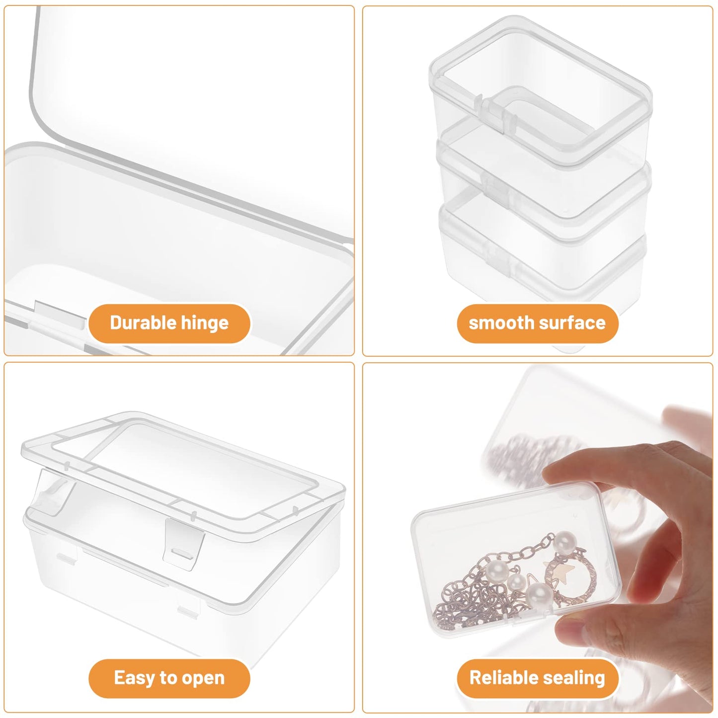 Mathtoxyz 2PCS Small Bead Organizers and Storage, Clear Bead Storage Containers Rectangle Bead Holder Plastic Cases Transparent Boxes for Nail DIY Craft Making Jewelry Battery Screw