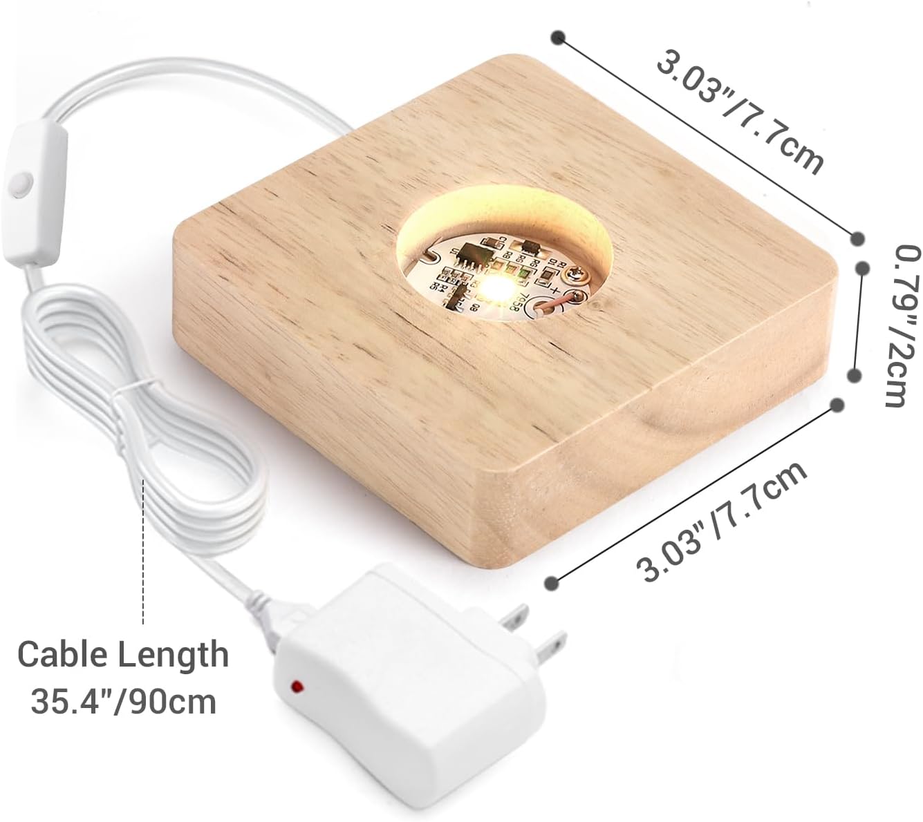 Facmogu Wooden LED Lights Display Stand, Multicolor Premium Rubber Wood, 6 LED for Selenite Tower and 3D Laser Crystal