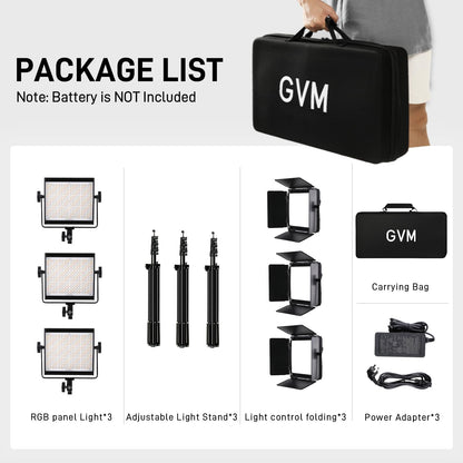 GVM 800D RGB LED Video Light, 2026 Upgraded Panel Light with Optical Lens & 6X Brighter (19500 Lux/0.5m), 3200K-5600K Bi-Color, 20 Scene Modes & CRI97+, Studio Lights, Photography Lighting, 3-Packs