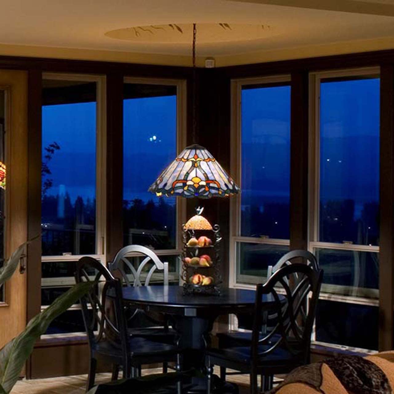 Bieye L10786 Baroque Tiffany Style Stained Glass Ceiling Pendant Light with 18 inches Wide Lampshade, Blue