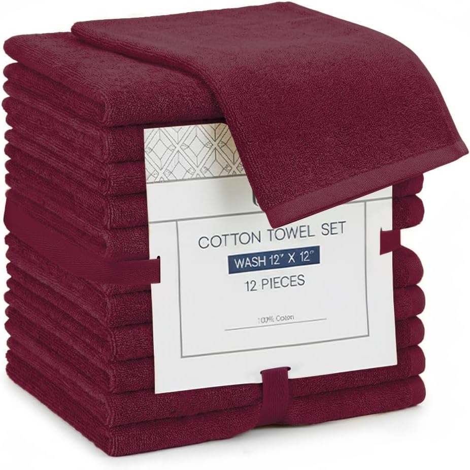 12x12 100% (24 Pack) Linteum Textile Supply Premium Washcloth (Burgundy) Ring Spun Cotton Zero Twist Towels |