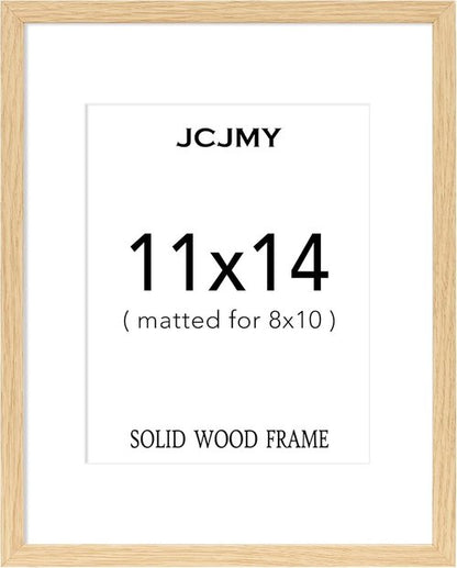 JCJMY 11x14 Solid Wood Picture Frame - Display 8x10 with Mat or 11x14 Without | Natural Finish, Shatter-Resistant Plexiglass