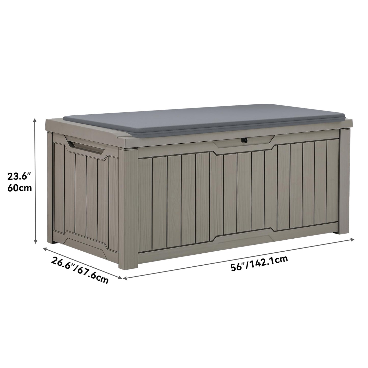YITAHOME Outdoor Storage Box with Cushion, 120 Gallon Waterproof Deck Box for Garden Tools, Patio Cushions, and Pool Accessories, Lockable, Easy Assembly, Versatile Bench or Table (Light Brown)