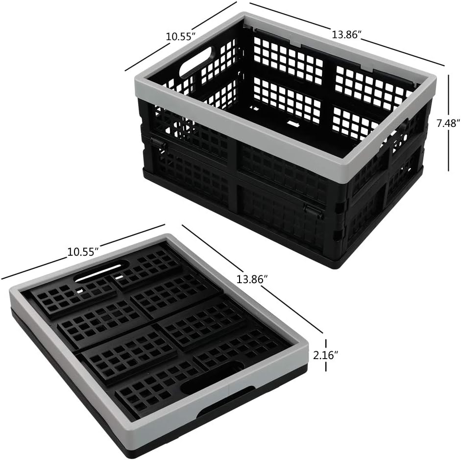 16 L Plastic Folding Storage Crates, Collapsible Plastic Crate, 2 Packs