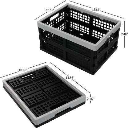 16 L Plastic Folding Storage Crates, Collapsible Plastic Crate, 2 Packs