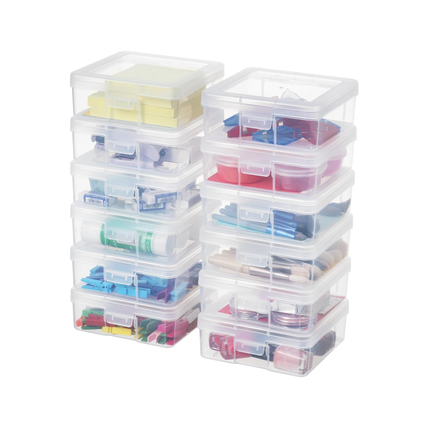 novelinks Plastic Clear Storage Containers for Organizing, Craft Storage Organizers and Stackable Storage Bins with Lids for Pencil Box, Bead, Cookie Cutter, Board Game (12 Pack Small)
