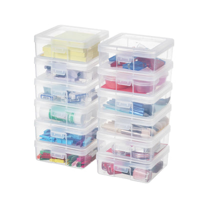 novelinks Plastic Clear Storage Containers for Organizing, Craft Storage Organizers and Stackable Storage Bins with Lids for Pencil Box, Bead, Cookie Cutter, Board Game (12 Pack Small)