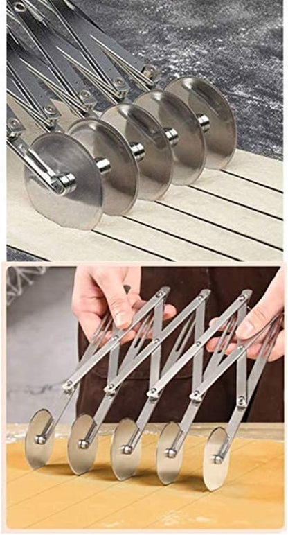 Stainless Steel 5 Wheel Pastry Cutter - Adjustable Baking Cutter Roller, Cookie Dough Divider, Pizza Slicer, 9.0x2.0