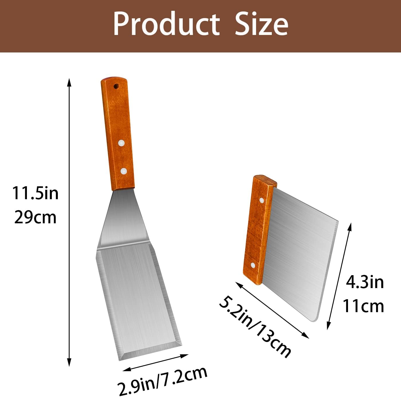 Metal Spatulas Set, Stainless Steel Fish Turner for Cooking, BBQ Grill Griddle Spatula with Wood Handle