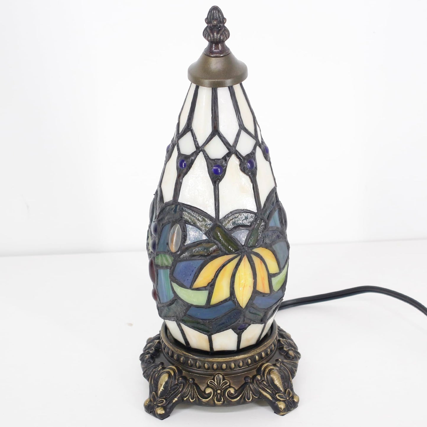 TCODTPOL Small Tiffany Lamp Stained Glass Table Lamp 5.5X11 Inch Christmas Tree Lighthouse Mini Accent Memory Sympathy Antique Night Light for Bedroom Living Room (Blue Lotus)