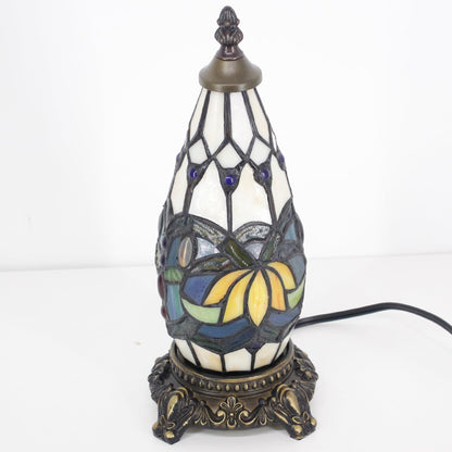 TCODTPOL Small Tiffany Lamp Stained Glass Table Lamp 5.5X11 Inch Christmas Tree Lighthouse Mini Accent Memory Sympathy Antique Night Light for Bedroom Living Room (Blue Lotus)