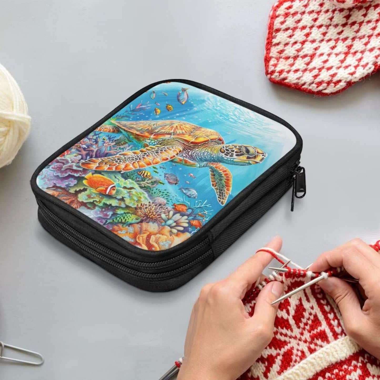 Luarisgur Sea Turtle Crochet Storage Organizer Cute Crochet Hook Case Empty Knitting Needle Organizer Travel Organizer Storage Bag for Knitting Needles and Other Accessories (Bag Only)