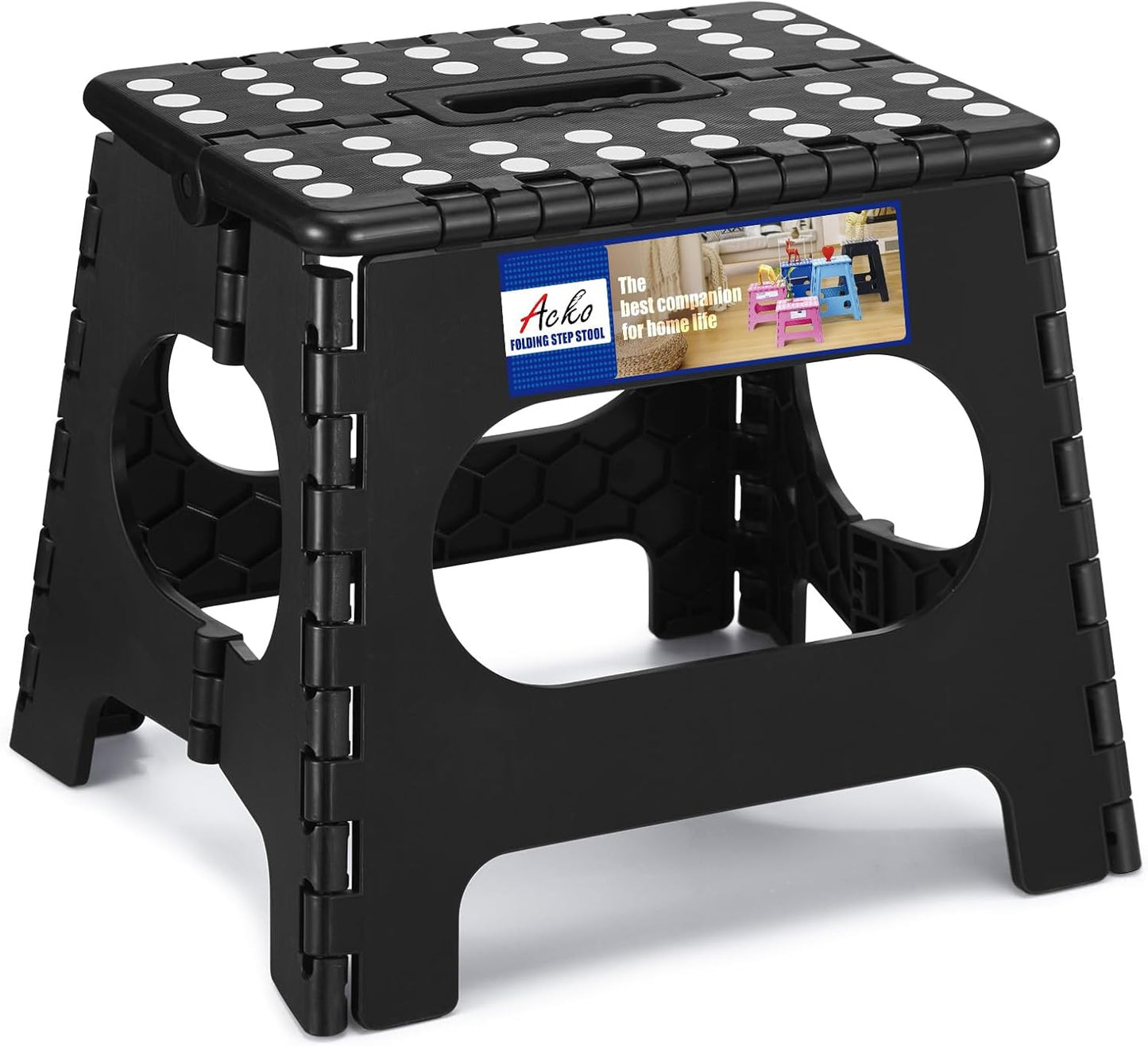 11 Inch 300lbs 1PC ACKO Folding Step Stool Foldable Step Stools for Kids, Foot Stool Black Plastic Step Stool