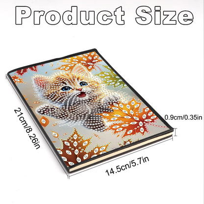 JZHYOAN Cat DIY Diamond Painting Notebook for Adults A5 Blank Diamond Art Composition Journaling Notebooks Notepad Sketchbook Diary Mosaic Kits for Beginners Craft Lovers Gift Table Decoration