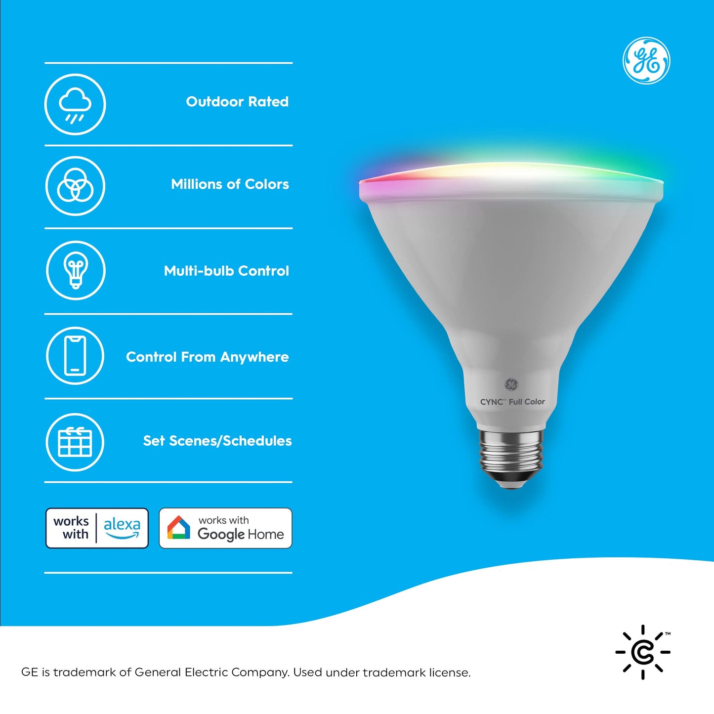 GE CYNC Smart LED PAR38 Flood Light Bulb - WiFi & Bluetooth Color Changing RGB Outdoor Light Bulbs - 90W Equivalent, Compatible with Alexa & Google Home - Dimmable, Long Lasting, Tuneable - Pack of 2