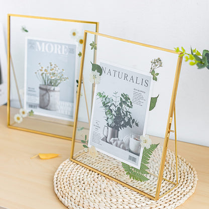 Jajamy Gold Floating Picture Frame Set of 2, 10"x12" Glass Pressed Flower Picture Frames, Tabletop Standing Glass Floating Frame for 8x10 Photo Display
