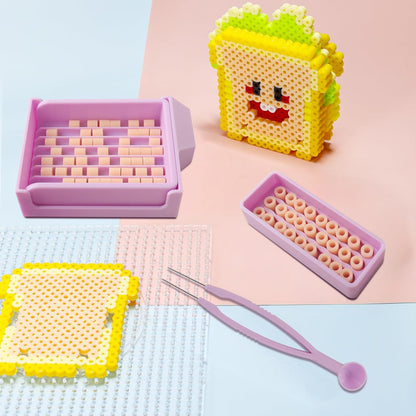 MVRPOWER Bead Kit for Perler with 5mm Beads Storage Box, Double-Needle Tweezer & Aligner Tray for Effortless Crafting