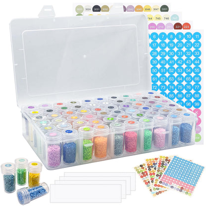 BMHHWAI 1Pack Diamond Painting Storage Containers, 60 Grids Diamond Art Organizer and Labels, Bead Organizer Diamond Painting Case Accessories for DIY Diamond Art Craft Jewelry Bead Storage(Clear)