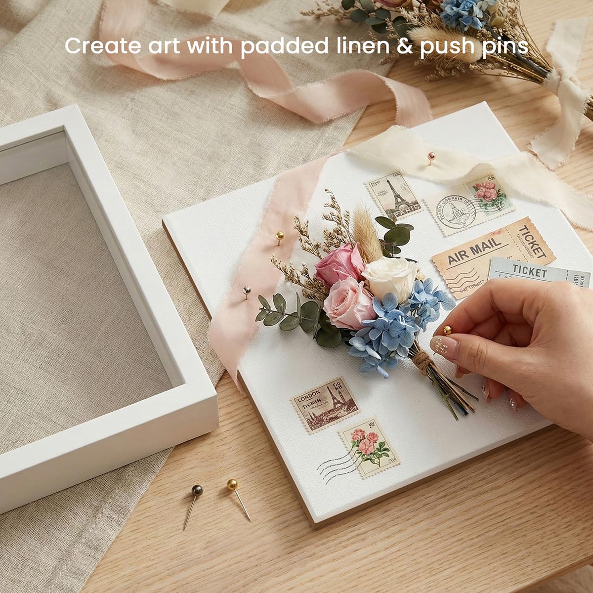 12x16 Large Shadow Box Frame | Soft Linen Back & Push Pins Included, Polystyrene Glass Memory Display Case for Flowers, Tickets & Cherished 3D Items, White