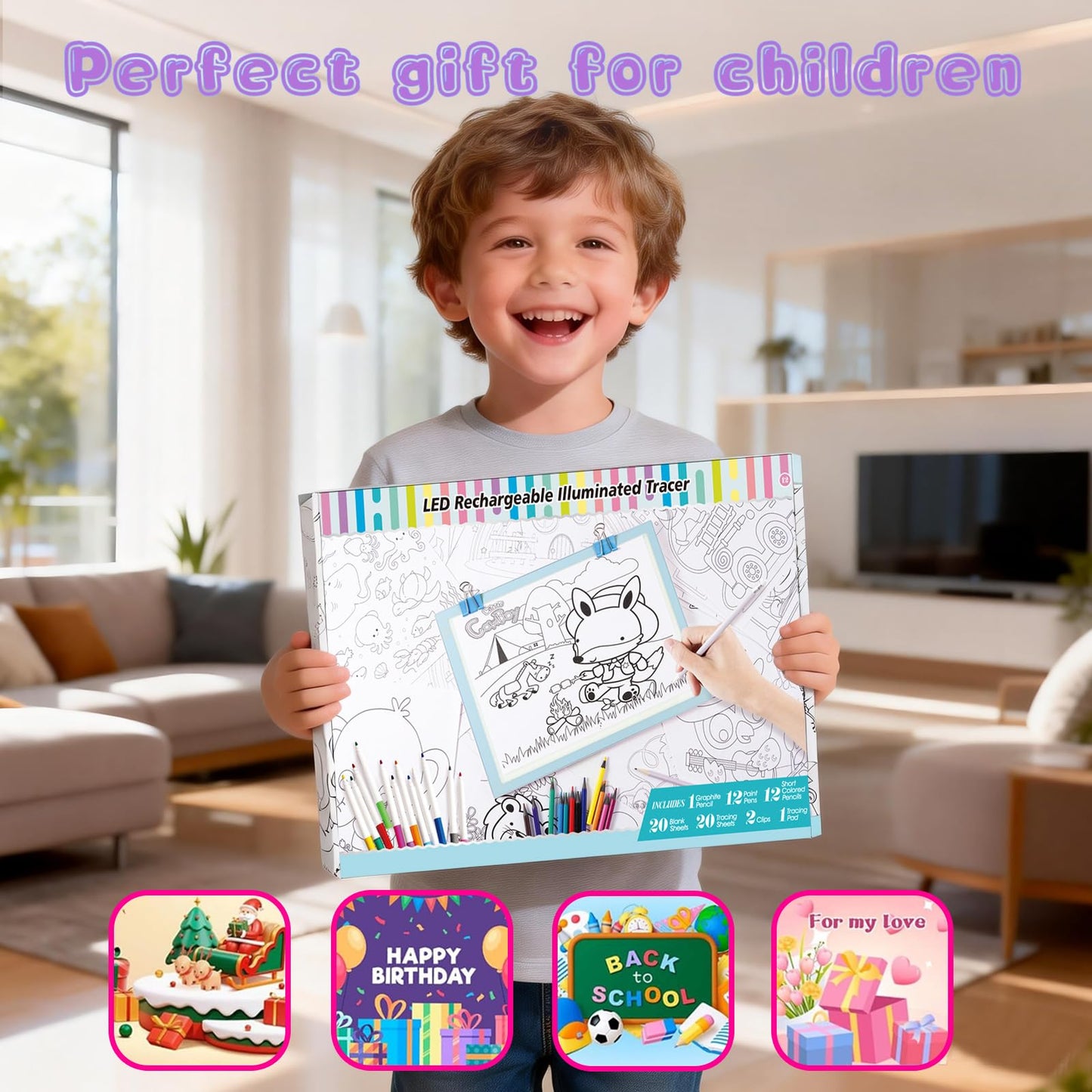 Light Up Tracing Board Kits Blue, 15" Writing Tracer Pad for Kids Ages 3-12, Drawing Tablet Supplies for Diamond Art Painting Accessories, Sketching Light Box Table for Boys Adults Holiday Gift Toys