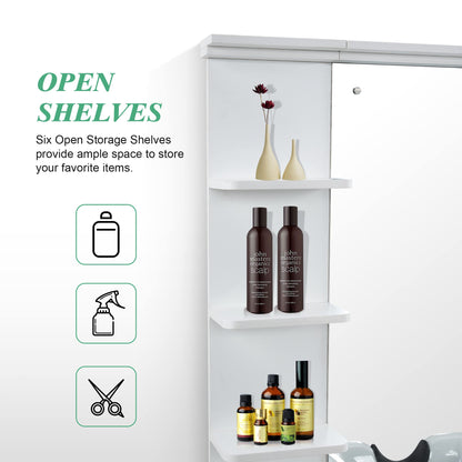 BarberPub Wall Mount Storage Station with Mirror Shampoo Bowl High-end Styling Beauty Salon Furniture Set 3145 (White)