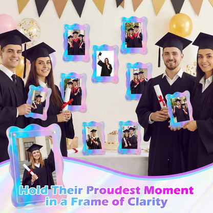 Wenqik 6 Pack Iridescent Wavy Magnet Picture Frames for Refrigerator 5 x 7 Floating Photo Frames Double Sided Magnet Photo Display with Adhesive Dots for Home Classroom