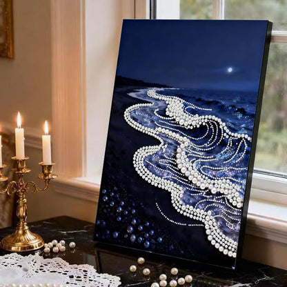 Sea Wave Special Shaped Diamond Art Painting Kits for Adults, Beach 5D Pearl Diamond Painting Kits for Adults Beginner,DIY Pearl Rhinestones Diamond Dots Painting for Home Wall Decor 12 x 16 Inch