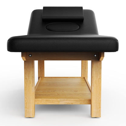 Wood Wide Stationary Massage Table for Treatment Table Physical Therapy Table Spa Facial Bed, PU Leather 31.5'' Wide 75'' Long Heavy Duty Professional Stationary Massage Bed - Black, 4-Legged