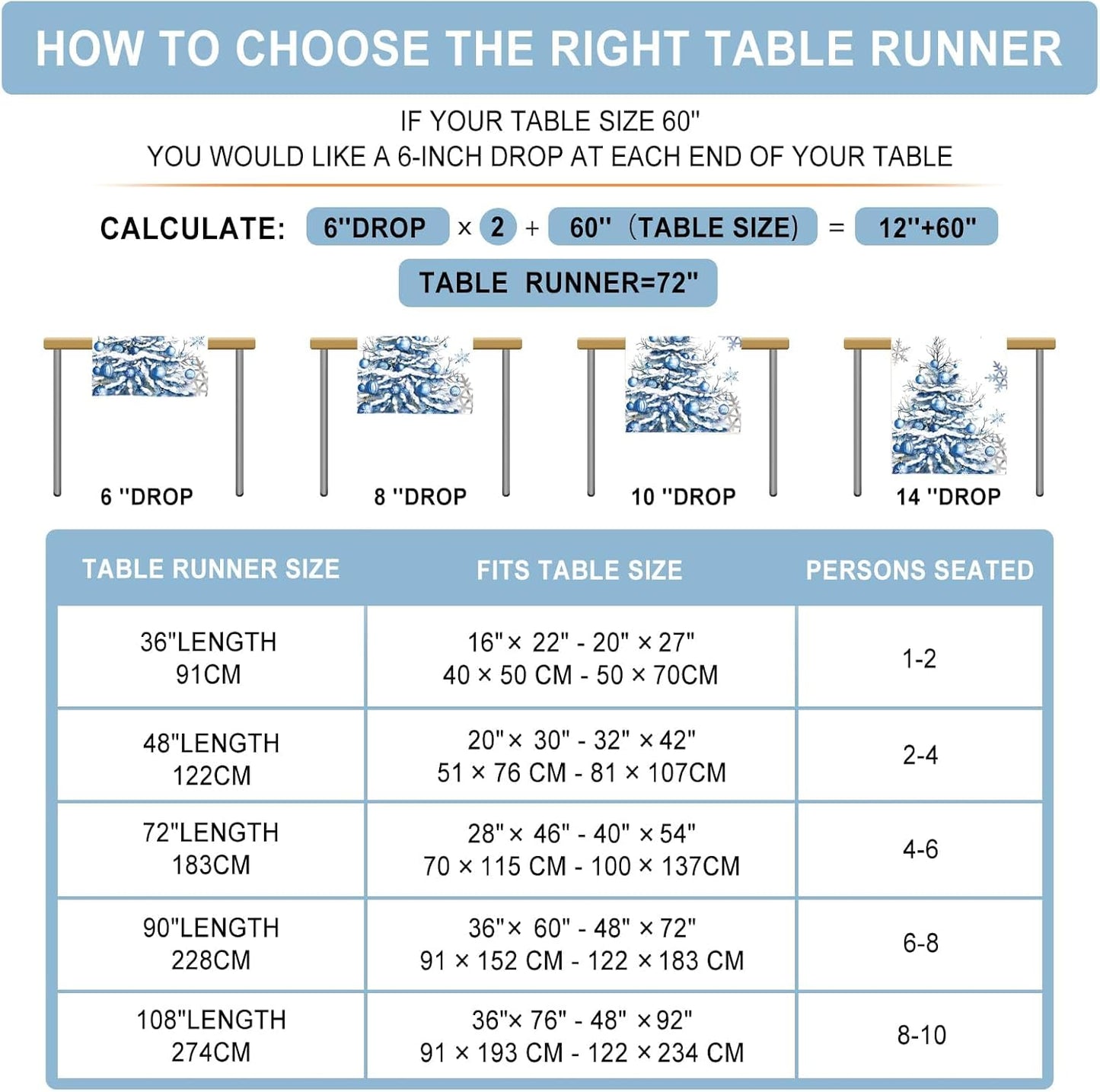 13x72 Inch Winter Trees Ball Table Runner Frosty Roses Burlap Table Runners, Christmas Xmas Seasonal Coffee Table