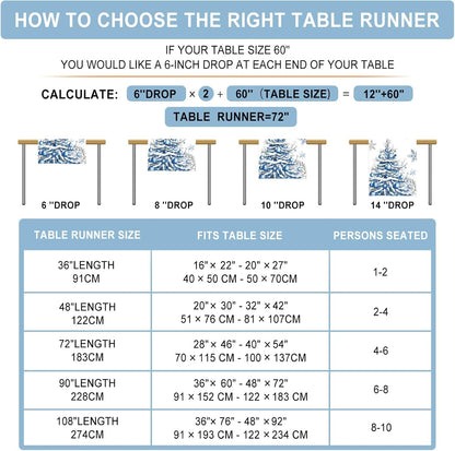 13x72 Inch Winter Trees Ball Table Runner Frosty Roses Burlap Table Runners, Christmas Xmas Seasonal Coffee Table