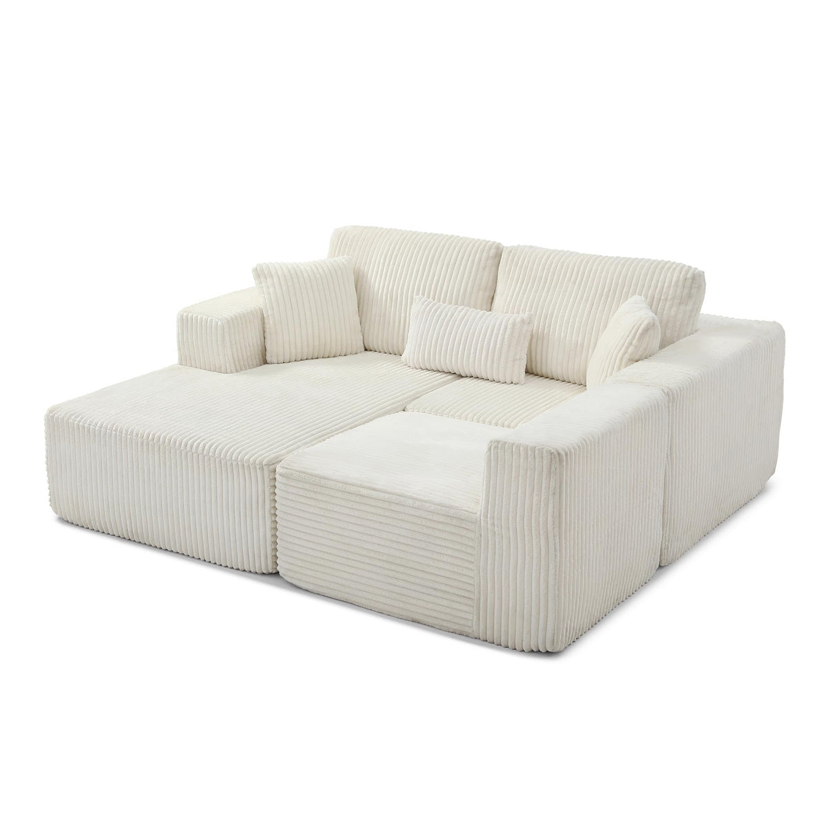 109" Modular L-Shaped Corner Cloud Sofa Corduroy Modular Couches with Deep Seat, 3 Pieces Compressed Boneless Sofa W/Right Chaise Lounge and 4 Pillows for Living Room