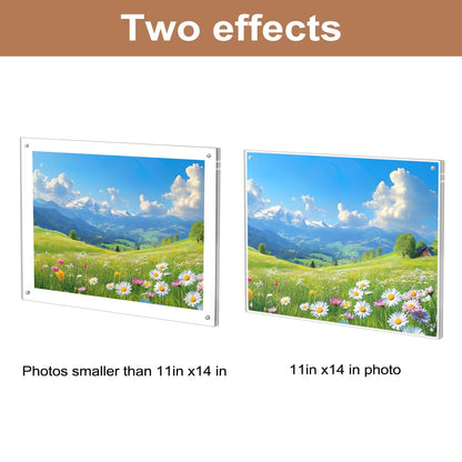 HONTUU 2 Pack 8.5X11 Acrylic Wall Mount Picture Frame Self-adhesive, Clear No Drilling Magnetic Floating Frameless Photo Frames for Display Diploma Degree Certificate and Files