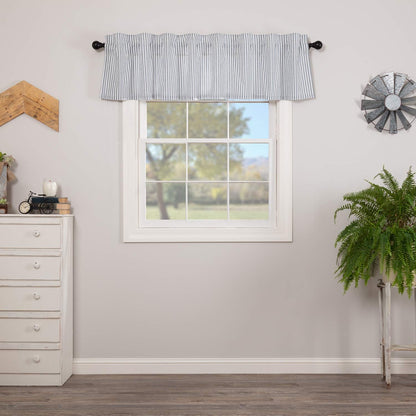 VHC Brands Sawyer Mill Blue Valance Curtain Lined Stripe for Kitchen or Dining Room Windows 16x72