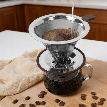 Roogaluckeep Pour Over Coffee Dripper, Stainless Steel Coffee Filter, Paperless Reusable Coffee Filter, Metal 600 Mesh Strainer Coffee Maker Single Cup Brewer 1-2 Cup