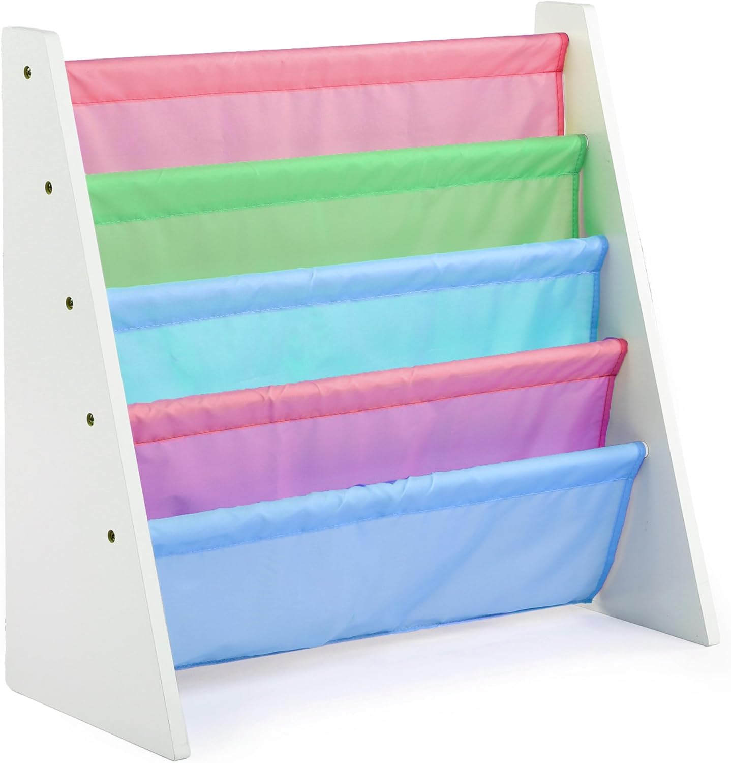 4-Tier Humble Crew Kids Bookshelf, White Wood/Pastels - Premium Book Shelf for Kids Rooms with Four Deep Pockets