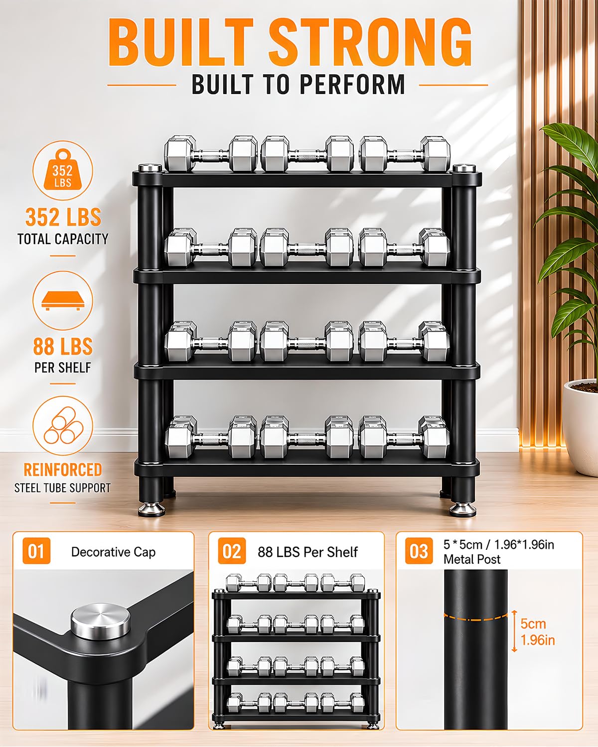 RAJYQODIS Heavy Duty Audio Component Rack, Large Storage Space AV Media Stand with Shock-Absorbing Foot pegs, Audio Rack Tower CD Player Stand for Home/Office/Audio Video/Theate (Teak, 4th)