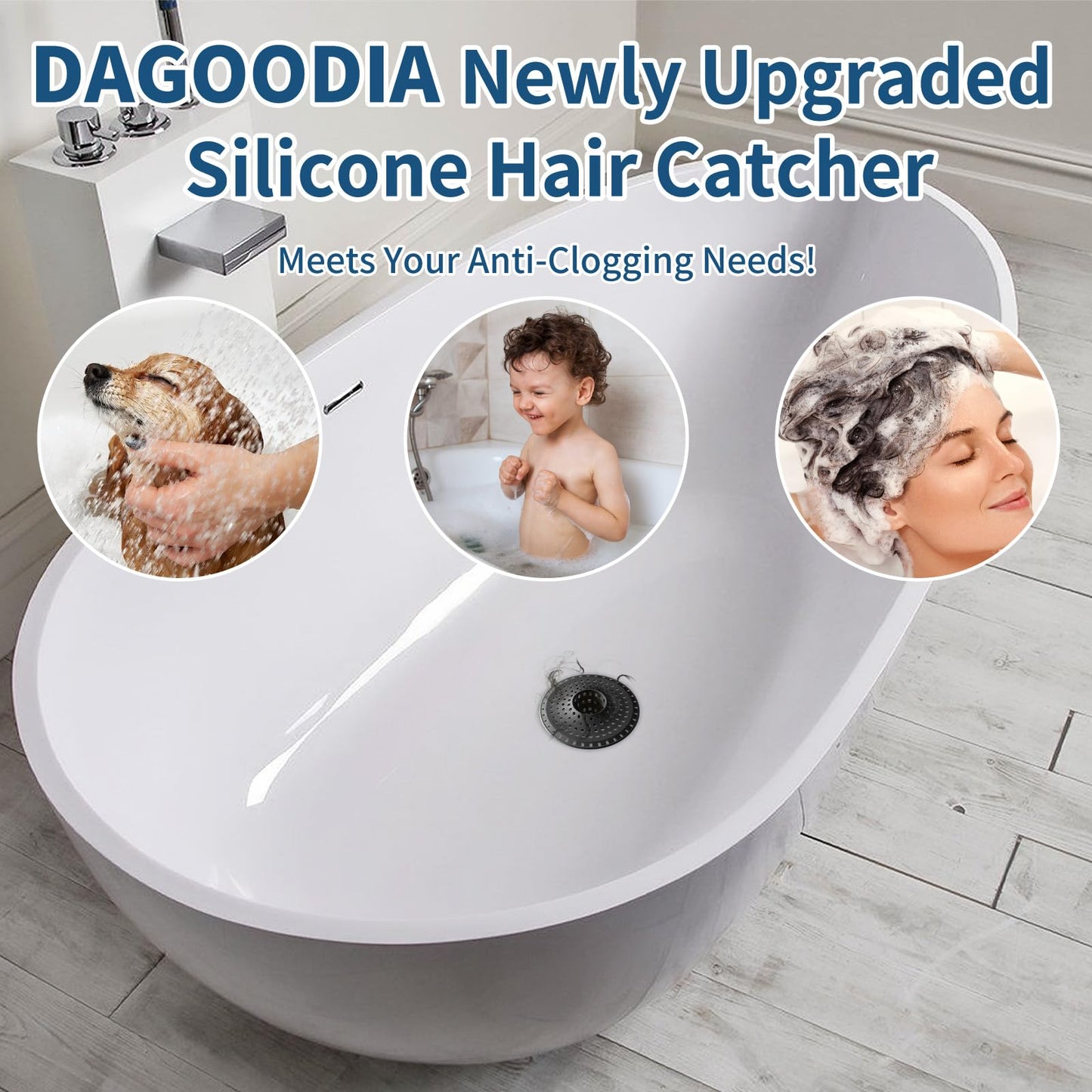 Bathtub Drain Hair Catcher,Tub Shower Drain Hair Trap/Strainer,3PCS Silicone Collapsible Tub Hair Catcher Drain Protector Designed for 1.47" to 1.75'' Regular Drains(Dark Gray)