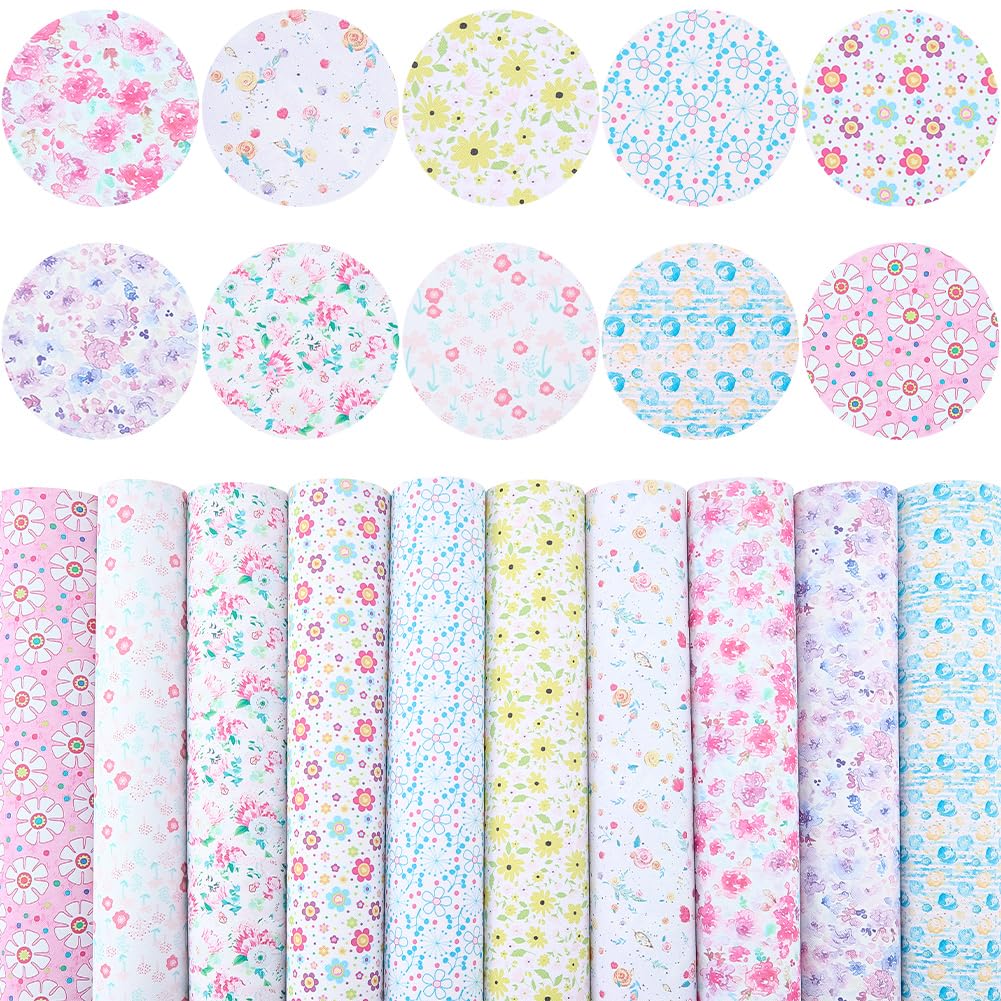 CALFOVERA 5PCS 12.8 x 7.8 Inch Floral PU Leather Sheets Blossom Synthetic Vinyl Leather Roll Waterproof Flower Pattern Leatherette Fabric for DIY Crafts Bow Earring Making Sewing Decorations