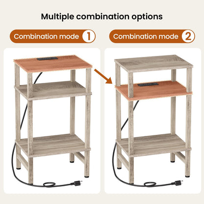 3 Asgolion Tier End Table with Storage and Fast Charging Station, Tall Narrow Nightstand with Type C and USB Port