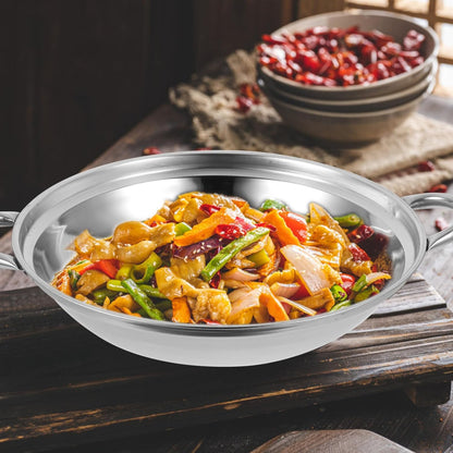 PRETYZOOM Stainless Steel Wok with Lid, Nonstick Everyday Pan with Dual Handle, 9 Inches Shabu Shabu Pot