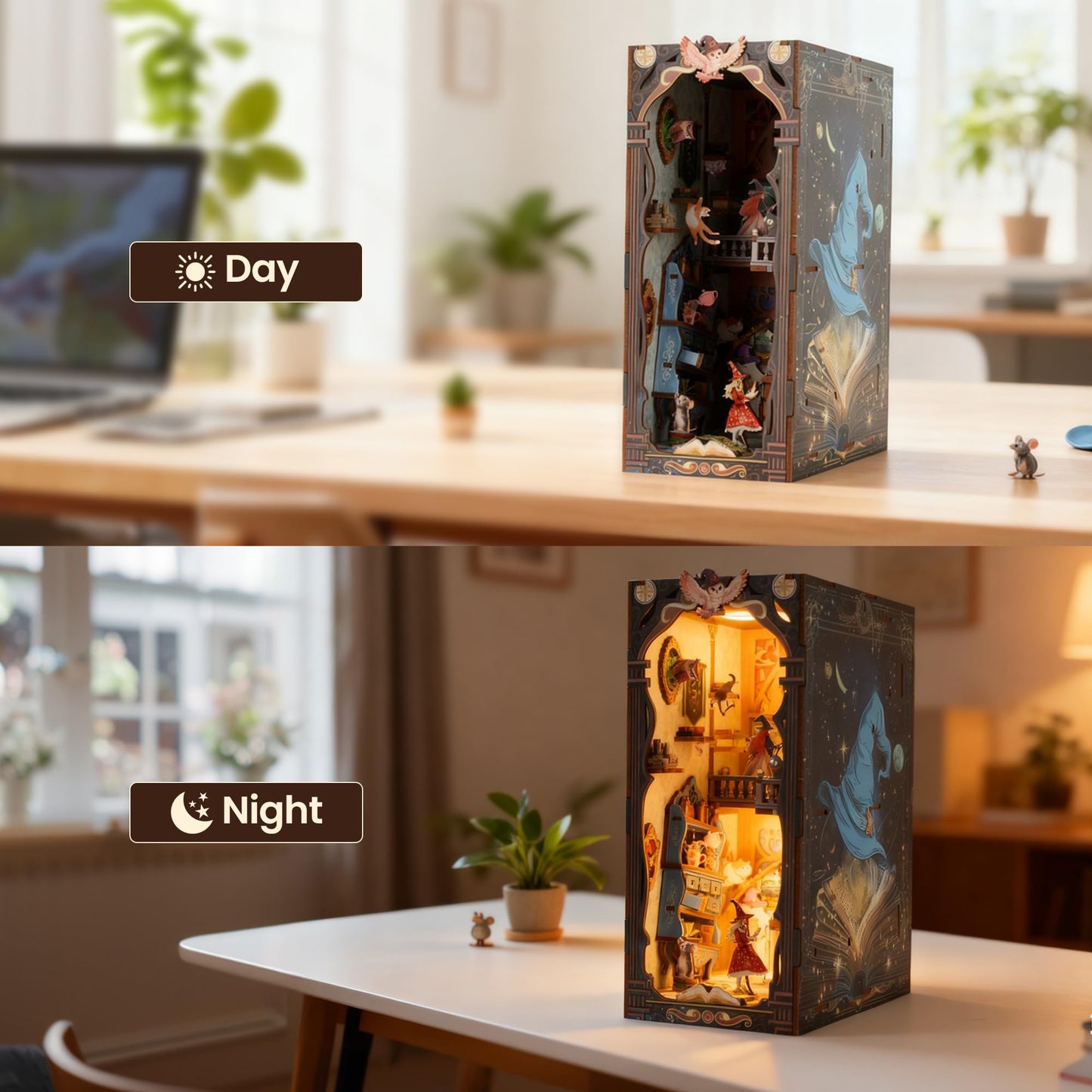 Book Nook Kit - DIY Miniature House Kit for Adults, Dollhouse Booknook Tiny House Bookshelf Decor 3D Wooden Puzzle Street Model, Ideal Gift for Book Lovers, Family, Friends (Mystical Magical Power)