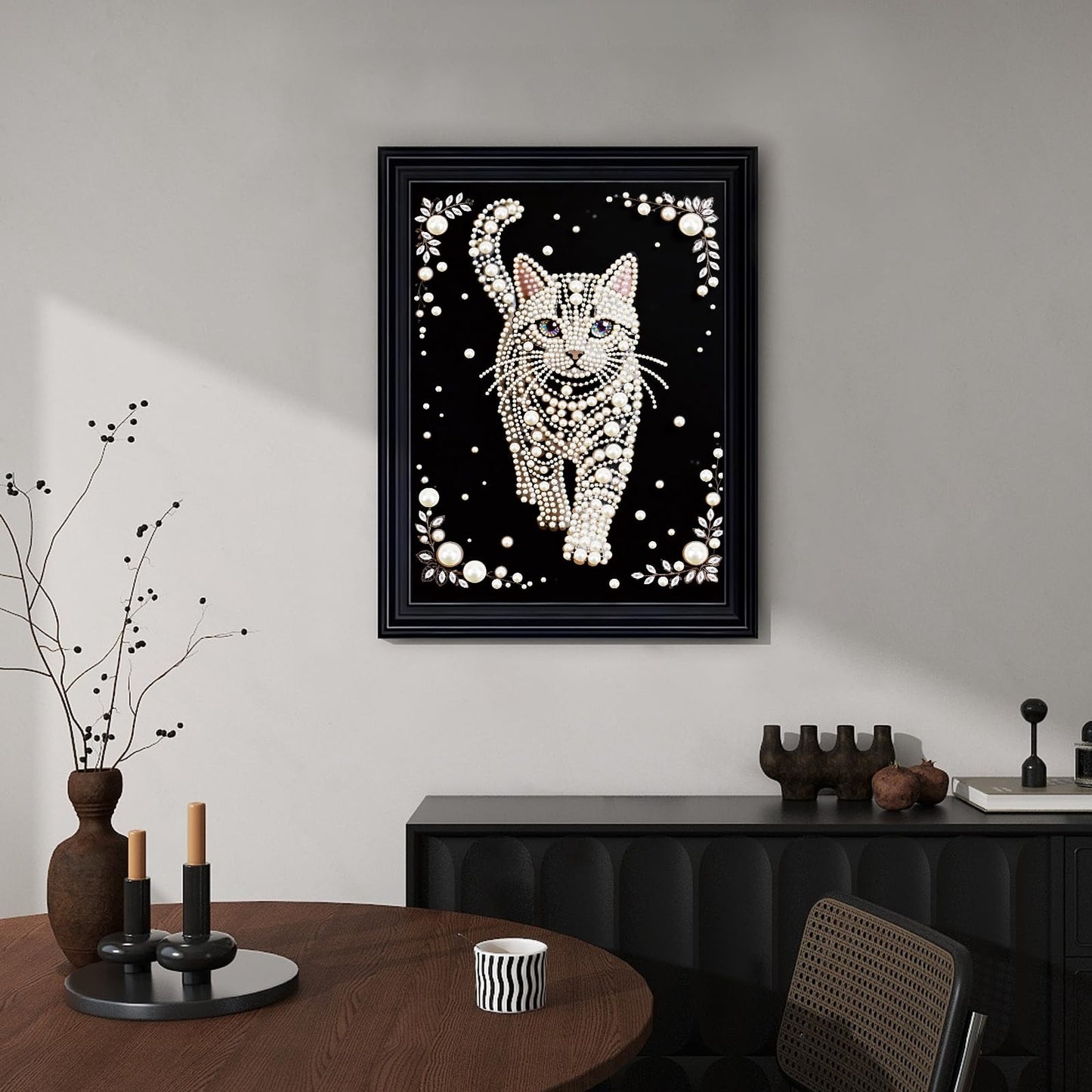 WSLWXSHM Pearl Diamond Painting Kits for Adults Cat, 5D Special Shape Diamond Art Kits for Beginners, Crystal Rhinestones Diamond Painting for Home Wall Decoration Gift 12×16inch/30×40cm, Animal