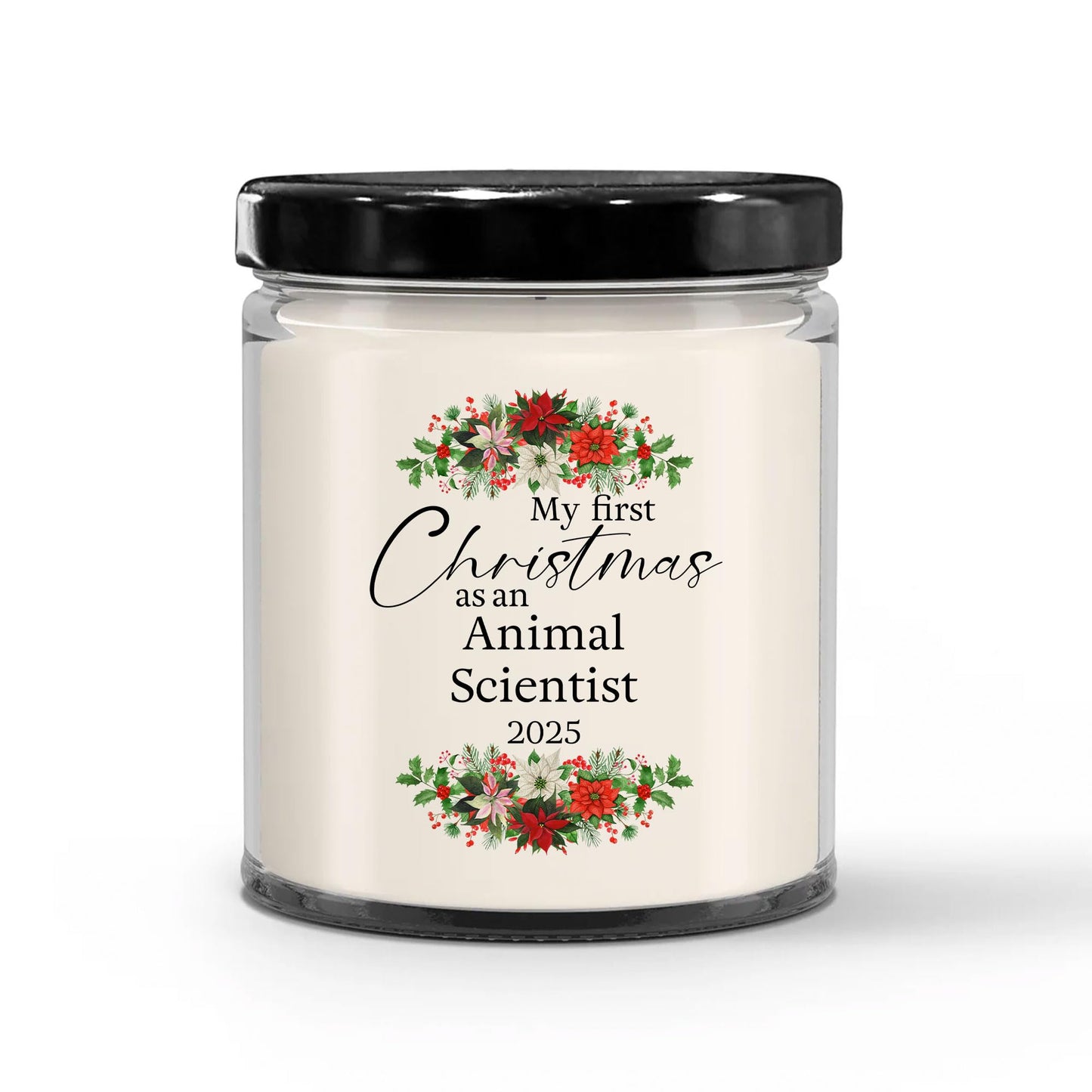 My First Christmas as an Animal Scientist 2025 Candle - Unique Gifts for New Zoologist Staff Employee Boss Manager - 9oz Vanilla Scented Soy Wax - Present for New Year, Xmas