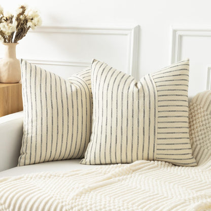 24x24, Set 2, Kevin Textile Farmhouse Pillow Covers Modern Accent Square Throw Pillow Covers of Beige and Black Striped