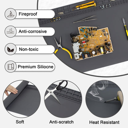 Extra Large Soldering Mat 23.7''x13.8'' Premium Silicone 932°F Heat Resistant Repair Mat Non-Slip Large Silicone Mat for Soldering Iron, DIY Projects, Electronics, Phone, Laptop Repair (Grey)