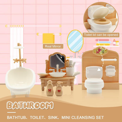 36Pcs Dollhouse Furniture Set,Miniature 1:12 Scale Dolls House Accessories with Cat,Dog,Kitchen, Dining Room, Living Room,Bedroom for Playhouse Toy(Beige)